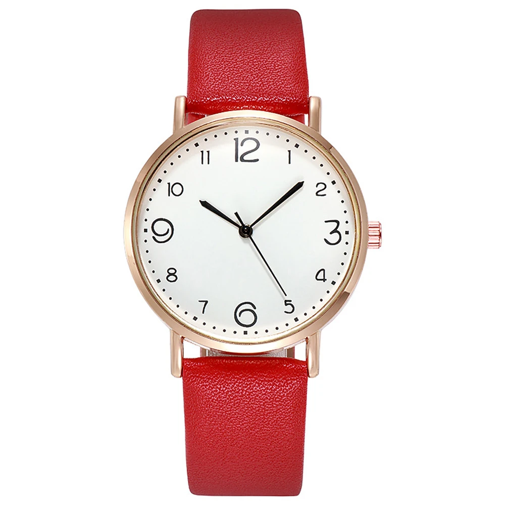 New Simple Vintage Digital Face Leather Belt Woman Watch Round Leisure Student Quartz Watchs Wear Matching Women's Wristwatch