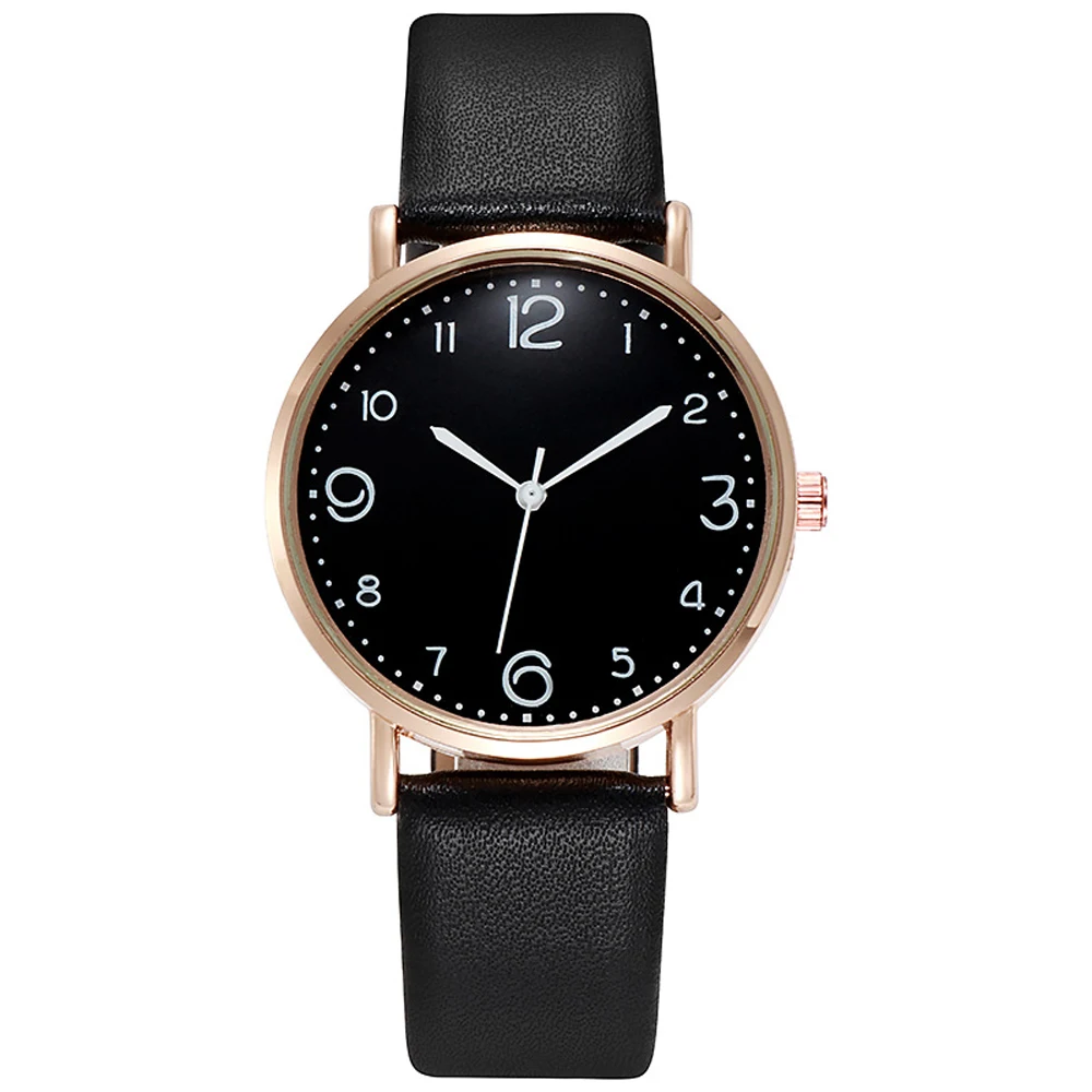 New Simple Vintage Digital Face Leather Belt Woman Watch Round Leisure Student Quartz Watchs Wear Matching Women's Wristwatch