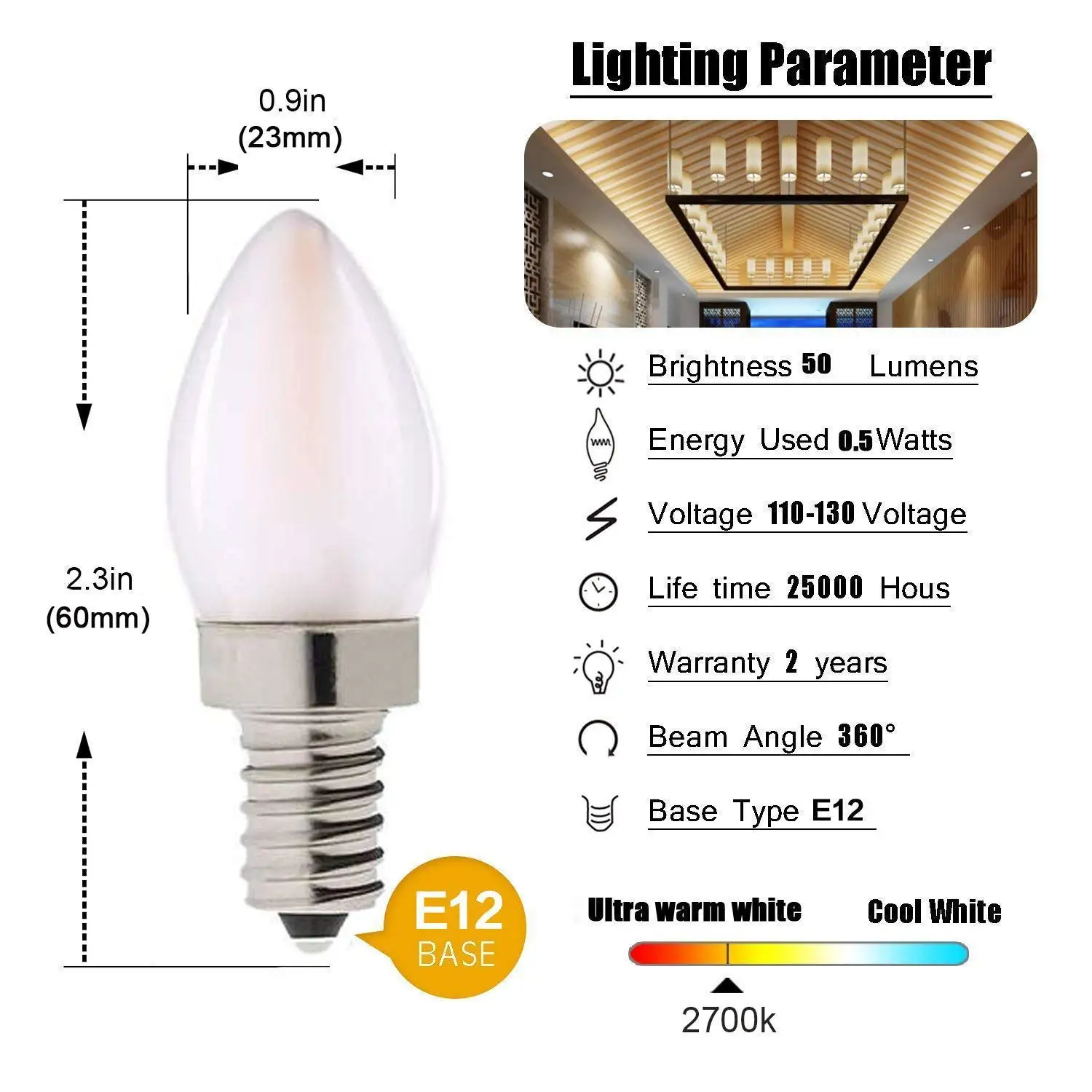 GANRILAND LED Candle Bulbs E12 E14 Dimmable C7 T22G 1W Decorative Light 110V US 220V EU Warm White Ampoule Lamp for Decor