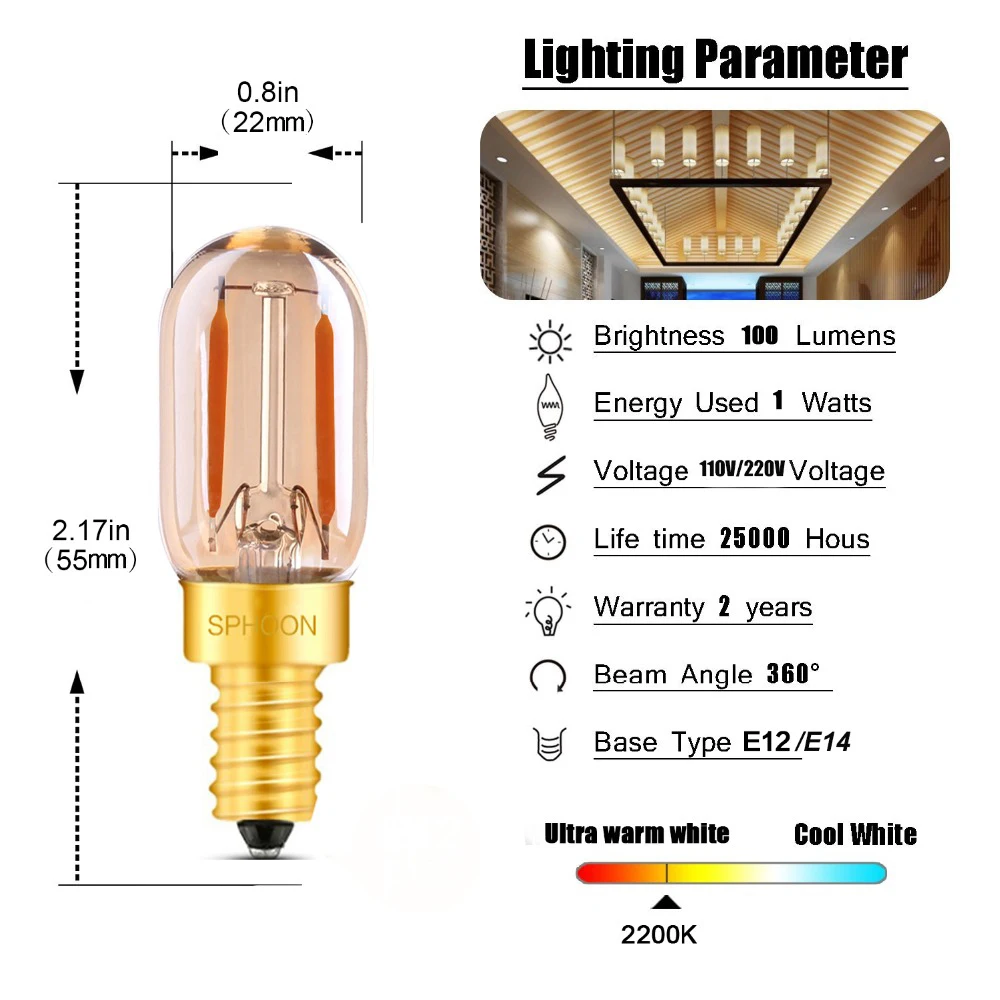 GANRILAND LED Candle Bulbs E12 E14 Dimmable C7 T22G 1W Decorative Light 110V US 220V EU Warm White Ampoule Lamp for Decor