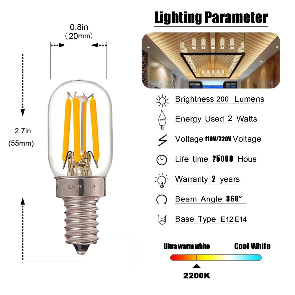 GANRILAND LED Candle Bulbs E12 E14 Dimmable C7 T22G 1W Decorative Light 110V US 220V EU Warm White Ampoule Lamp for Decor