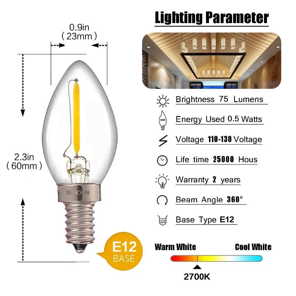 GANRILAND LED Candle Bulbs E12 E14 Dimmable C7 T22G 1W Decorative Light 110V US 220V EU Warm White Ampoule Lamp for Decor