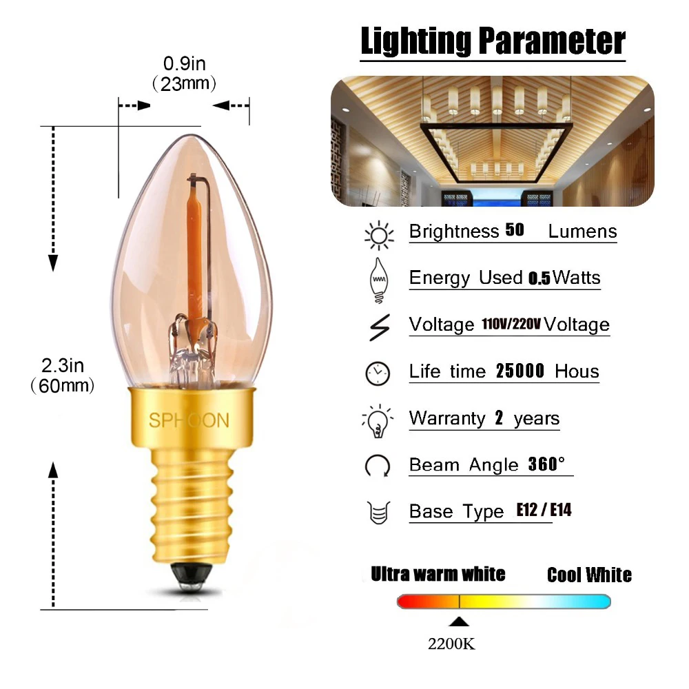 GANRILAND LED Candle Bulbs E12 E14 Dimmable C7 T22G 1W Decorative Light 110V US 220V EU Warm White Ampoule Lamp for Decor