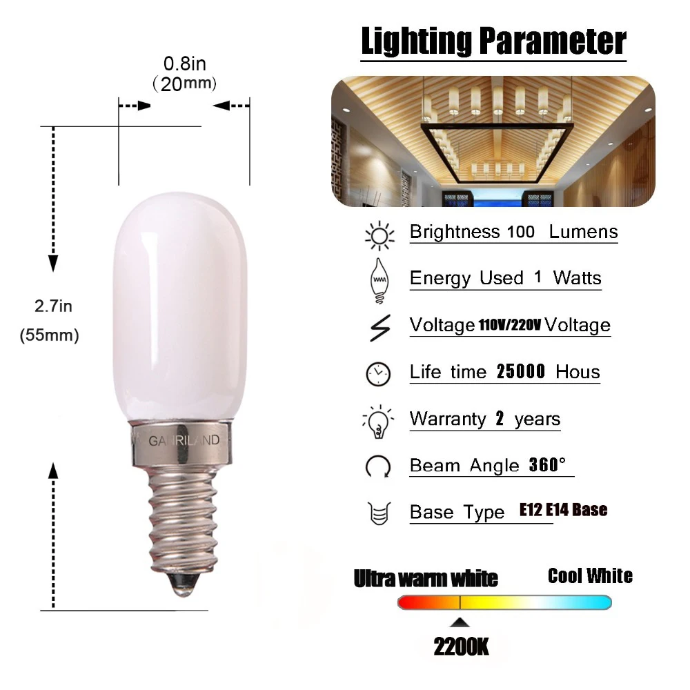 GANRILAND LED Candle Bulbs E12 E14 Dimmable C7 T22G 1W Decorative Light 110V US 220V EU Warm White Ampoule Lamp for Decor