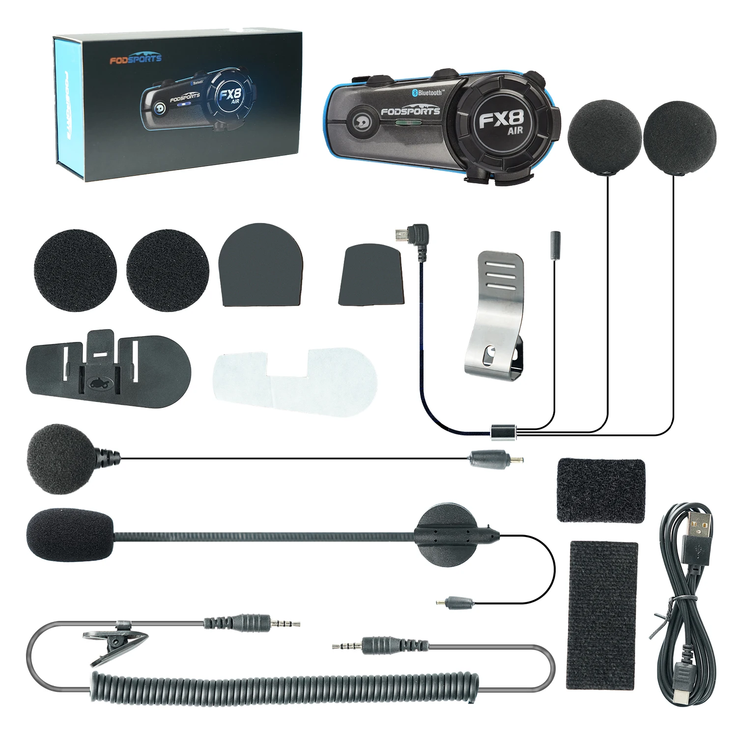 Fodsports Motorcycle Intercom FX8 Air Helmet Bluetooth Headset for 4 Riders Interphone FM Radio Commutator Moto Intercomunicador