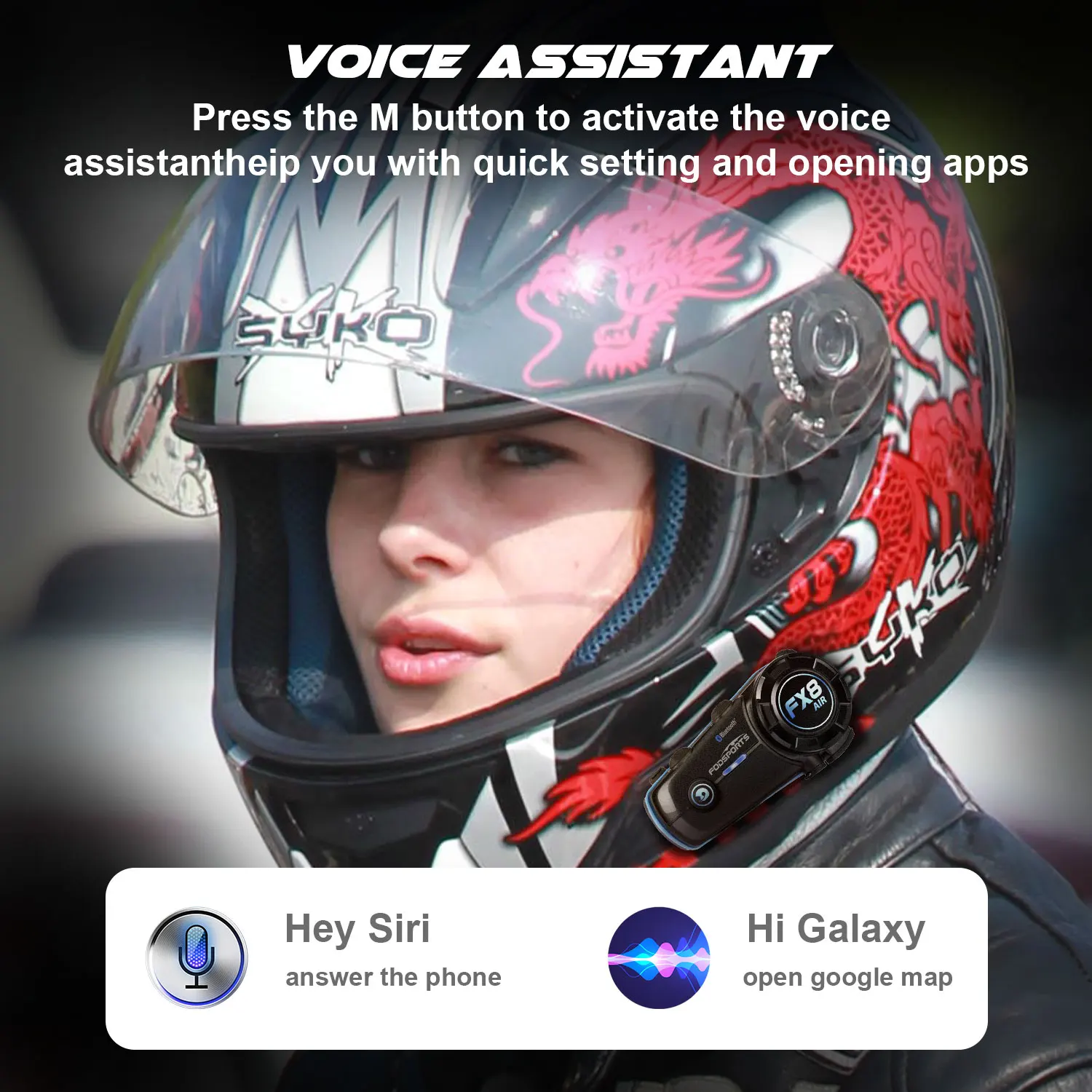 Fodsports Motorcycle Intercom FX8 Air Helmet Bluetooth Headset for 4 Riders Interphone FM Radio Commutator Moto Intercomunicador