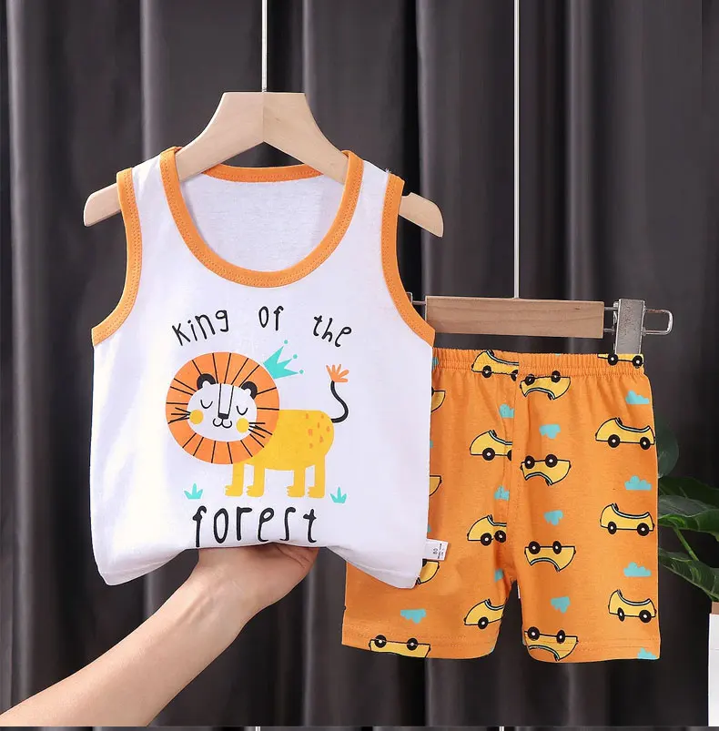 Children Sets Kids Vest Suit 2PCS Set Summer Cotton T-Shirt Girl Shorts Clothes Children Boys Girls Sleeveless Suit Wear Cloth