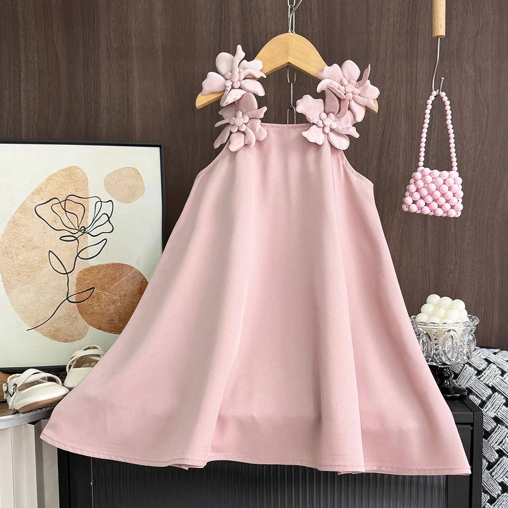 Bear Leader Cut-out Design Girl's Dress 2026 Summer Little Girl Fashion Sling White Holiday Medium Length Vest Dress Girls Dress