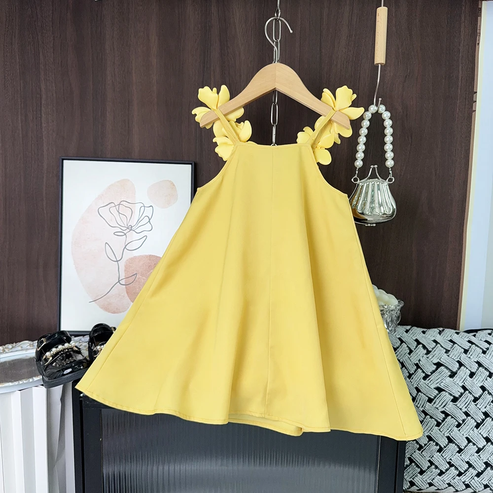Bear Leader Cut-out Design Girl's Dress 2026 Summer Little Girl Fashion Sling White Holiday Medium Length Vest Dress Girls Dress