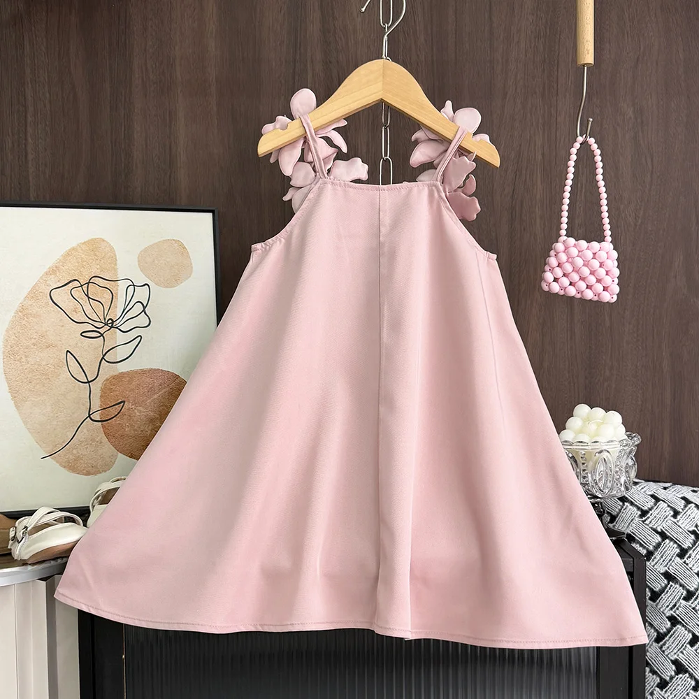 Bear Leader Cut-out Design Girl's Dress 2026 Summer Little Girl Fashion Sling White Holiday Medium Length Vest Dress Girls Dress
