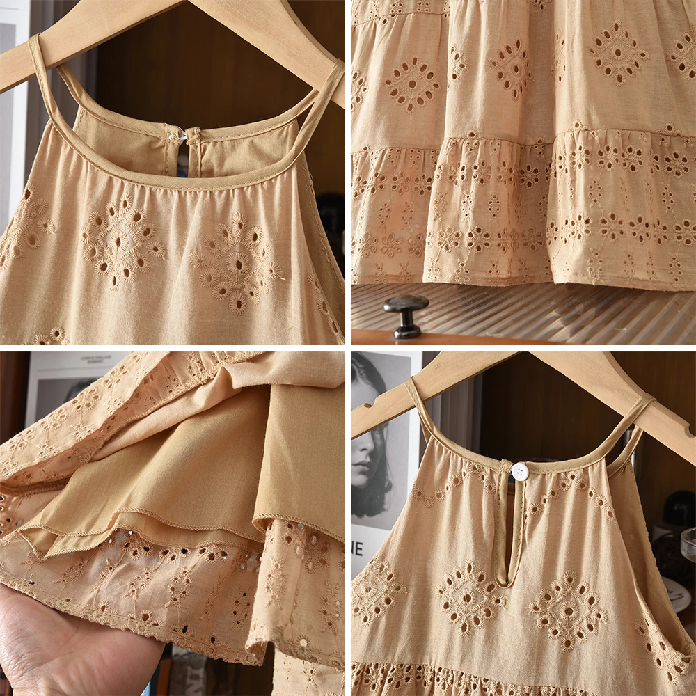 Bear Leader Cut-out Design Girl's Dress 2026 Summer Little Girl Fashion Sling White Holiday Medium Length Vest Dress Girls Dress
