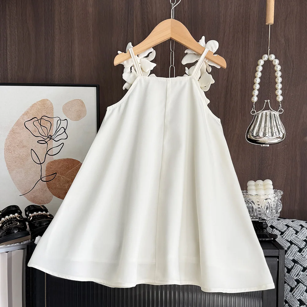 Bear Leader Cut-out Design Girl's Dress 2026 Summer Little Girl Fashion Sling White Holiday Medium Length Vest Dress Girls Dress