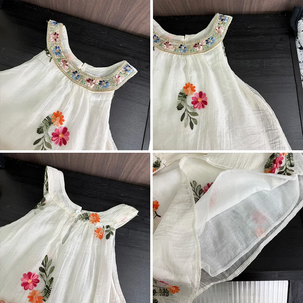 Bear Leader Cut-out Design Girl's Dress 2026 Summer Little Girl Fashion Sling White Holiday Medium Length Vest Dress Girls Dress