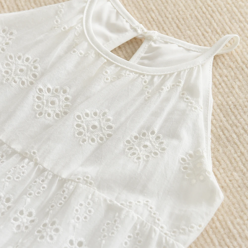 Bear Leader Cut-out Design Girl's Dress 2026 Summer Little Girl Fashion Sling White Holiday Medium Length Vest Dress Girls Dress
