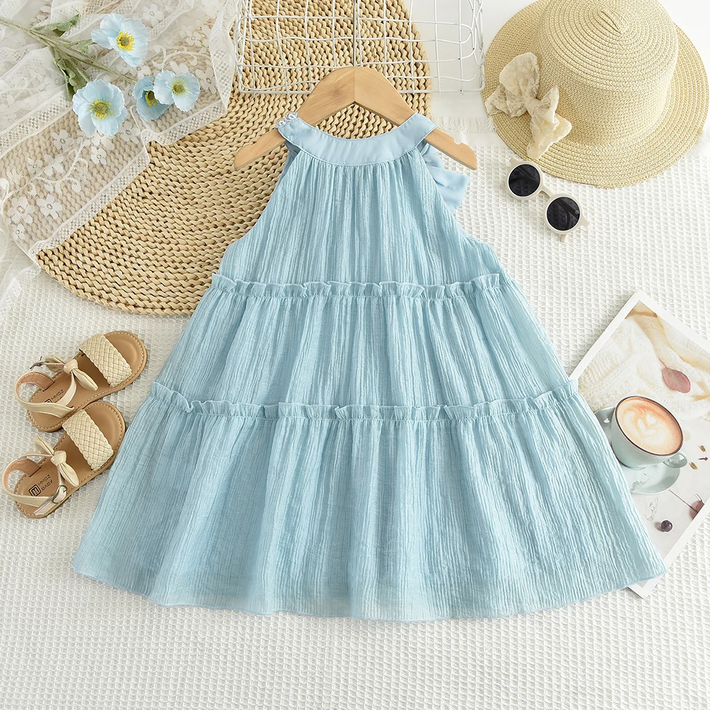 Bear Leader Cut-out Design Girl's Dress 2026 Summer Little Girl Fashion Sling White Holiday Medium Length Vest Dress Girls Dress