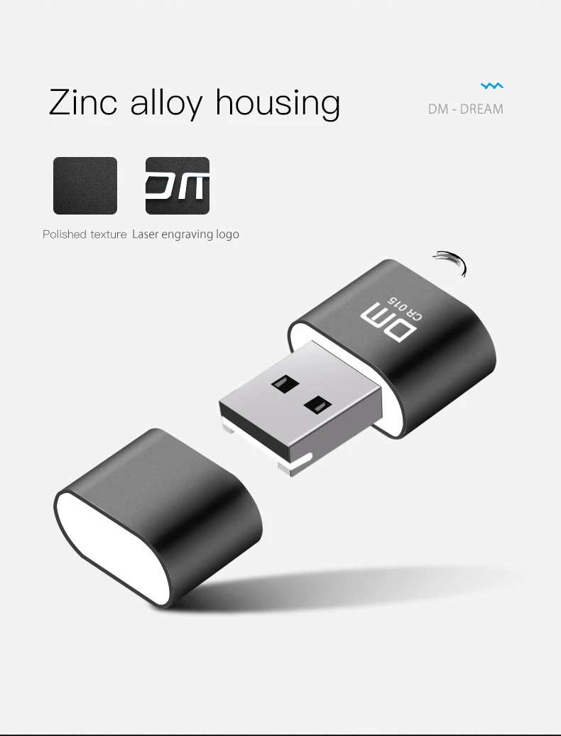 DM CR015 MicroSD Card Reader with TF Card Slot Become USB Flash Drive for Computer or for Car USB Adapter