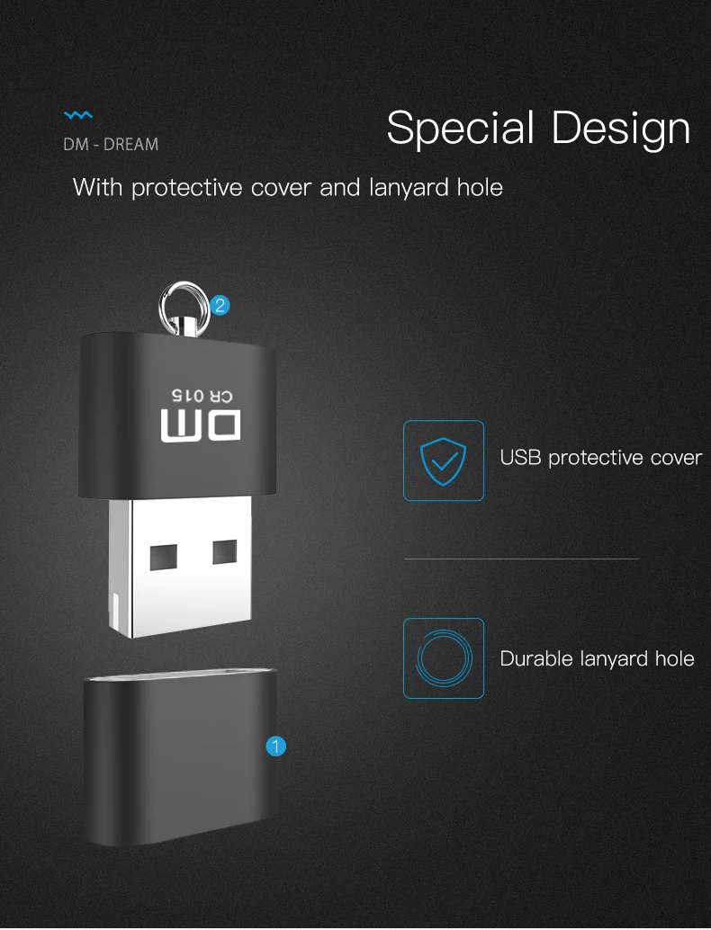 DM CR015 MicroSD Card Reader with TF Card Slot Become USB Flash Drive for Computer or for Car USB Adapter