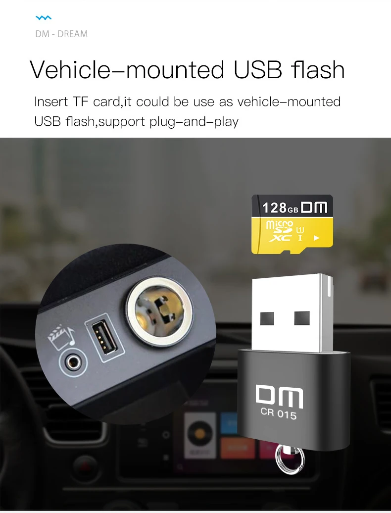 DM CR015 MicroSD Card Reader with TF Card Slot Become USB Flash Drive for Computer or for Car USB Adapter