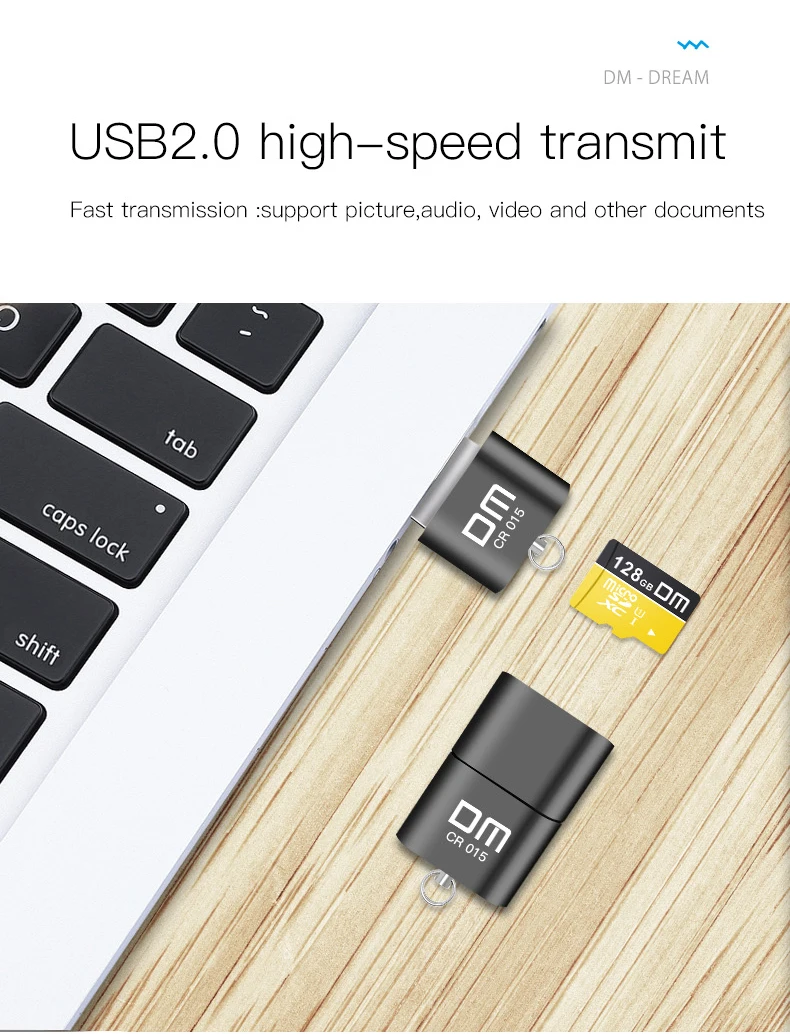 DM CR015 MicroSD Card Reader with TF Card Slot Become USB Flash Drive for Computer or for Car USB Adapter
