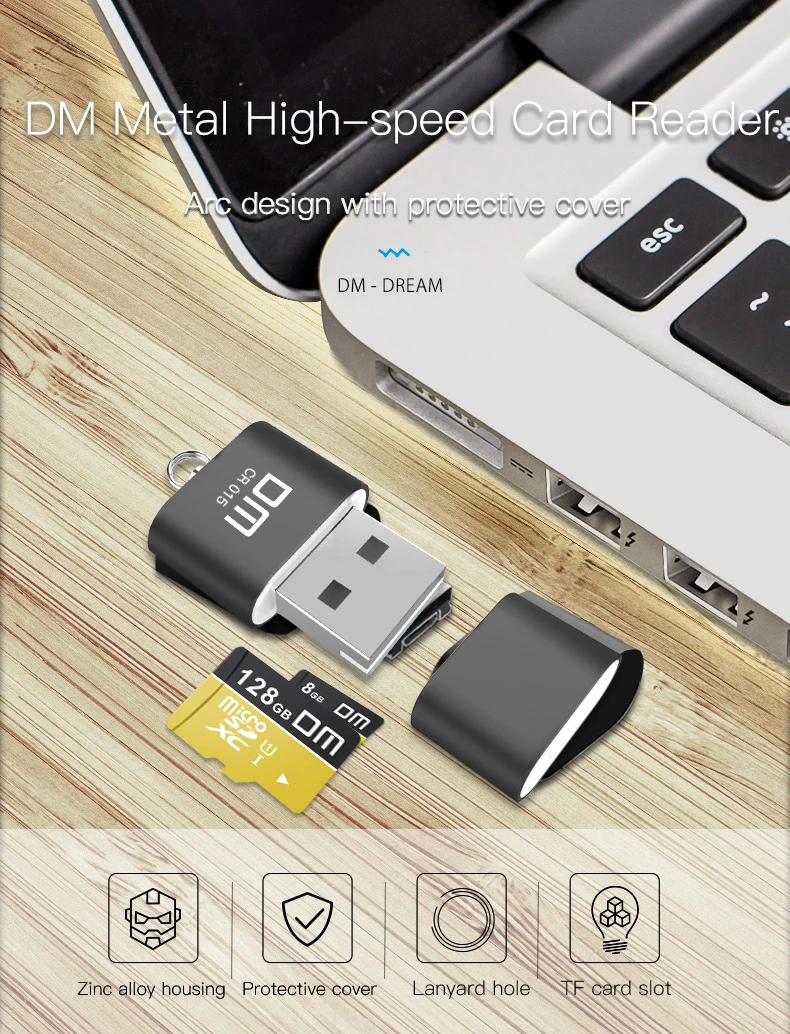 DM CR015 MicroSD Card Reader with TF Card Slot Become USB Flash Drive for Computer or for Car USB Adapter