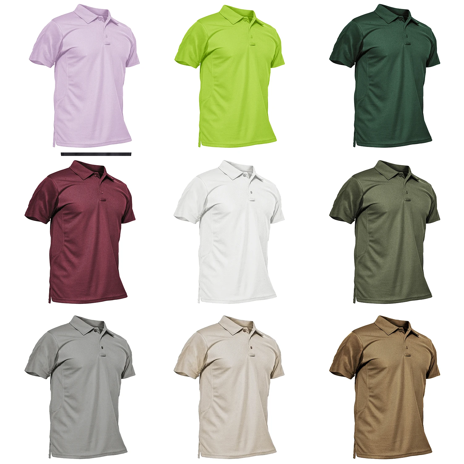 TACVASEN Summer Colorful Fashion Polo Tee Shirts Men's Short Sleeve T-shirt Quick Dry Army Team Work Green T-Shirt Tops Clothing