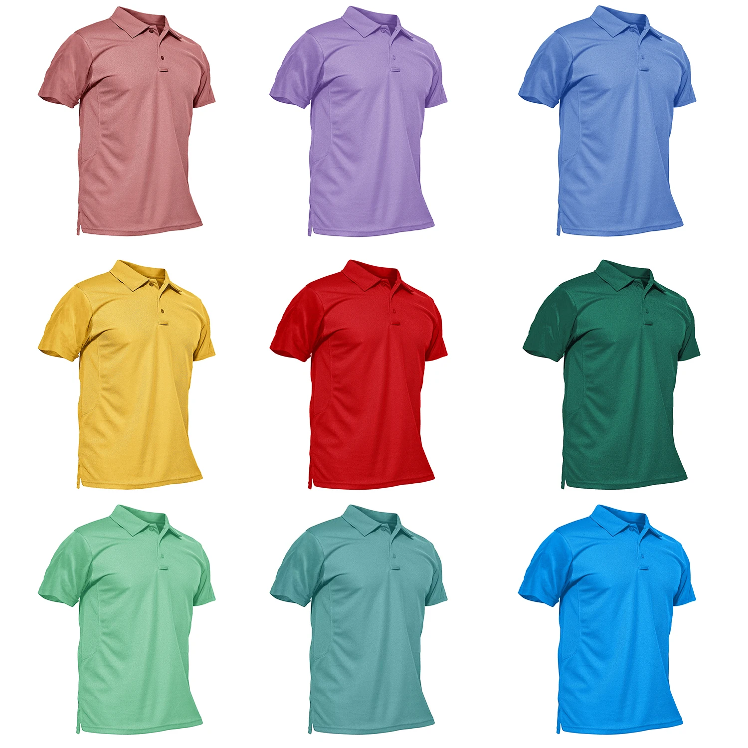 TACVASEN Summer Colorful Fashion Polo Tee Shirts Men's Short Sleeve T-shirt Quick Dry Army Team Work Green T-Shirt Tops Clothing