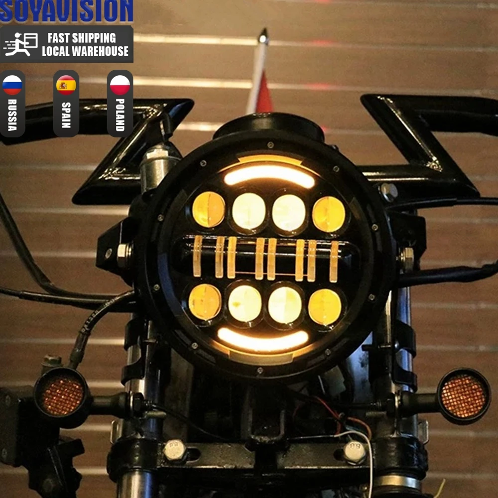 Universal 7" Led Motorcycle Headlight DRL H4 Headlamp For Honda Yamaha Suzuki Victory Kawasaki 7.5 Inch Lamp Housing Accessories