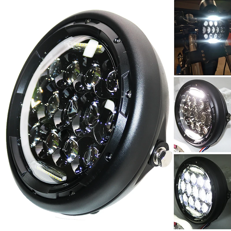 Universal 7" Led Motorcycle Headlight DRL H4 Headlamp For Honda Yamaha Suzuki Victory Kawasaki 7.5 Inch Lamp Housing Accessories