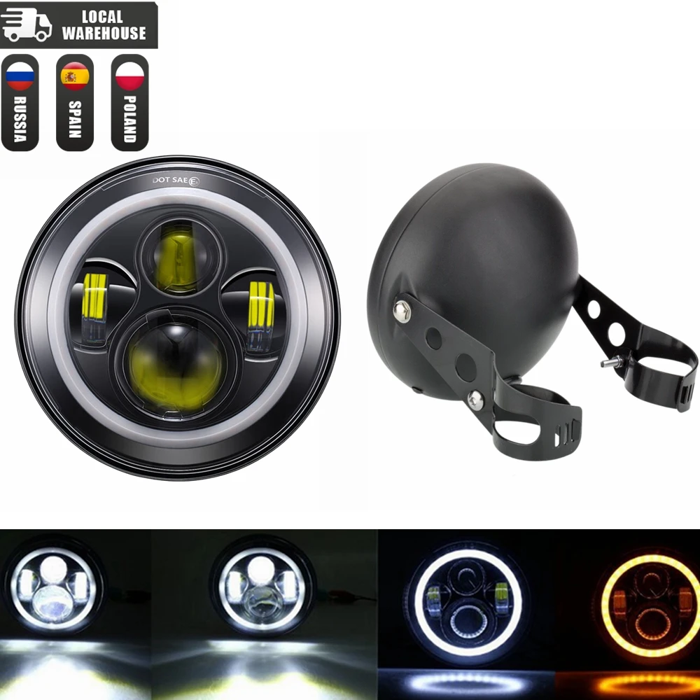 Universal 7" Led Motorcycle Headlight DRL H4 Headlamp For Honda Yamaha Suzuki Victory Kawasaki 7.5 Inch Lamp Housing Accessories