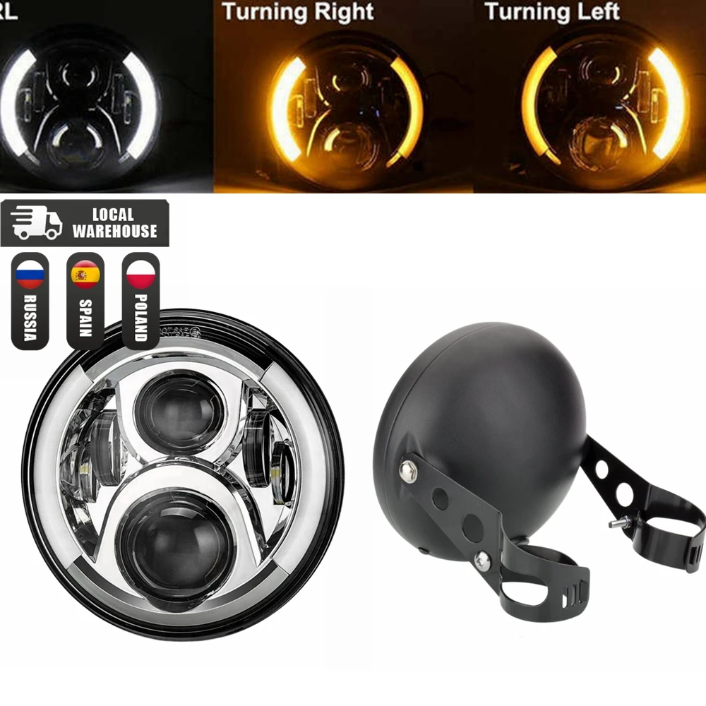 Universal 7" Led Motorcycle Headlight DRL H4 Headlamp For Honda Yamaha Suzuki Victory Kawasaki 7.5 Inch Lamp Housing Accessories
