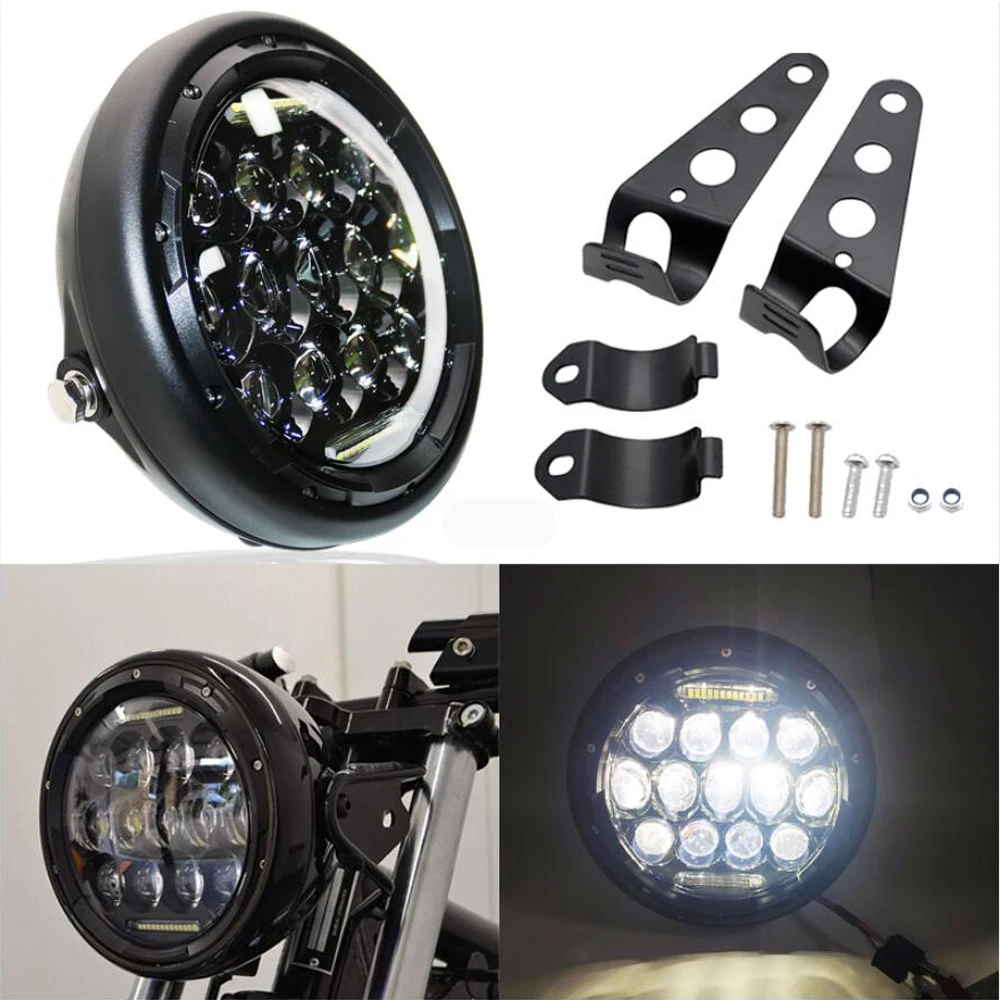 Universal 7" Led Motorcycle Headlight DRL H4 Headlamp For Honda Yamaha Suzuki Victory Kawasaki 7.5 Inch Lamp Housing Accessories