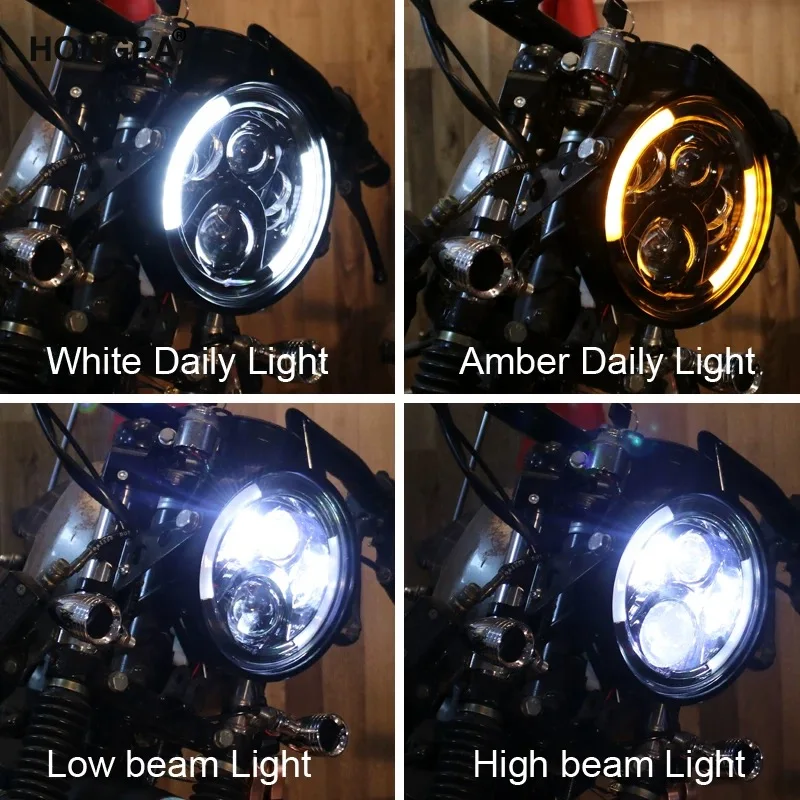Universal 7" Led Motorcycle Headlight DRL H4 Headlamp For Honda Yamaha Suzuki Victory Kawasaki 7.5 Inch Lamp Housing Accessories