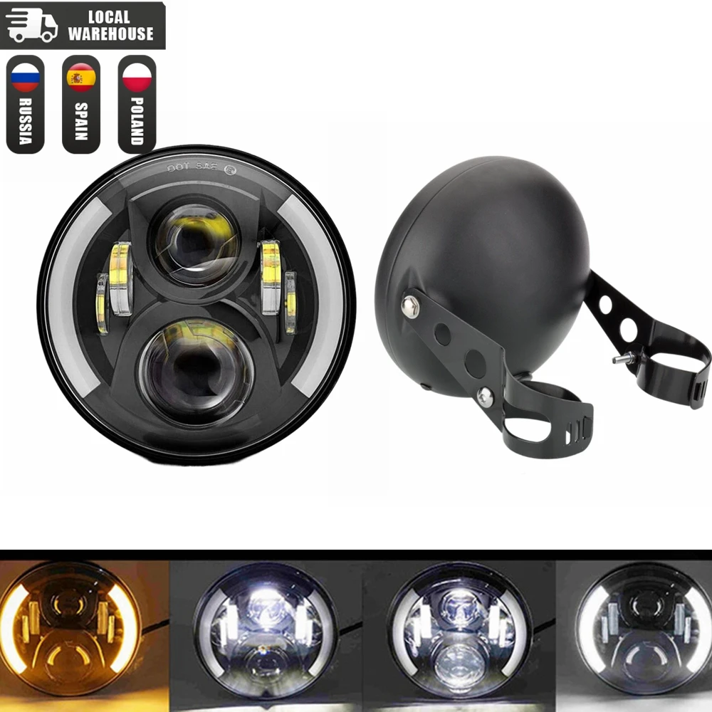 Universal 7" Led Motorcycle Headlight DRL H4 Headlamp For Honda Yamaha Suzuki Victory Kawasaki 7.5 Inch Lamp Housing Accessories