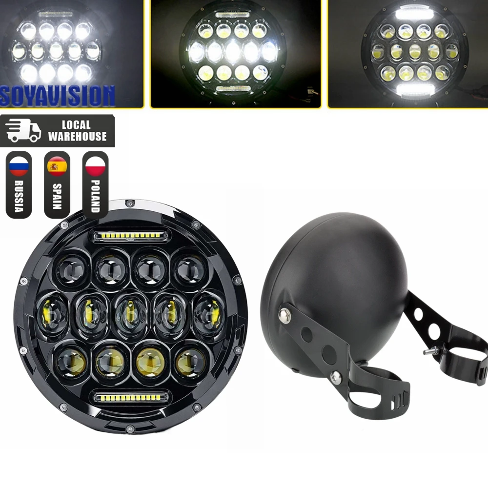 Universal 7" Led Motorcycle Headlight DRL H4 Headlamp For Honda Yamaha Suzuki Victory Kawasaki 7.5 Inch Lamp Housing Accessories