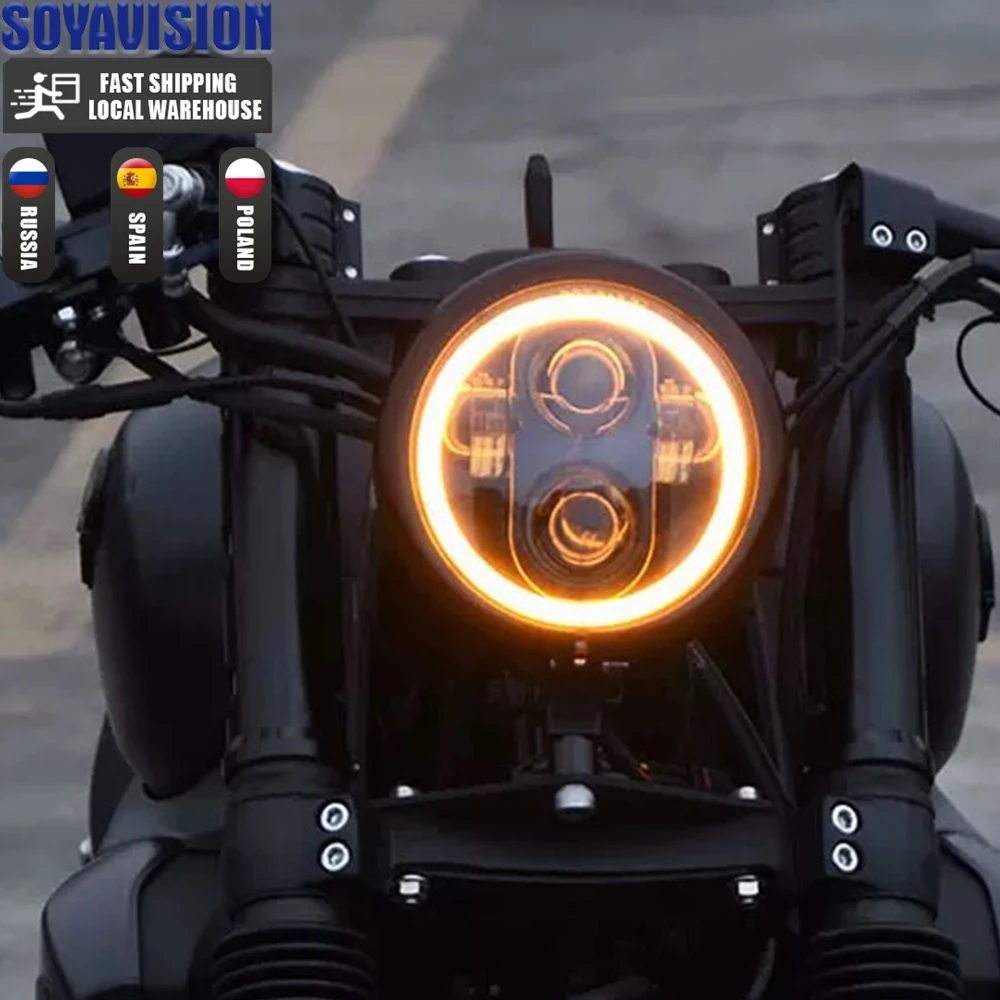 Universal 7" Led Motorcycle Headlight DRL H4 Headlamp For Honda Yamaha Suzuki Victory Kawasaki 7.5 Inch Lamp Housing Accessories