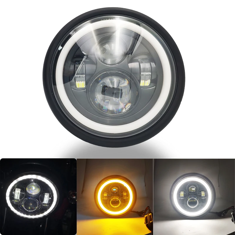 Universal 7" Led Motorcycle Headlight DRL H4 Headlamp For Honda Yamaha Suzuki Victory Kawasaki 7.5 Inch Lamp Housing Accessories