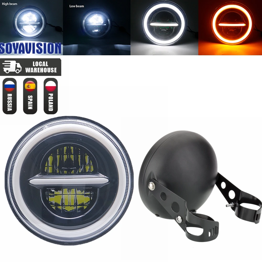 Universal 7" Led Motorcycle Headlight DRL H4 Headlamp For Honda Yamaha Suzuki Victory Kawasaki 7.5 Inch Lamp Housing Accessories