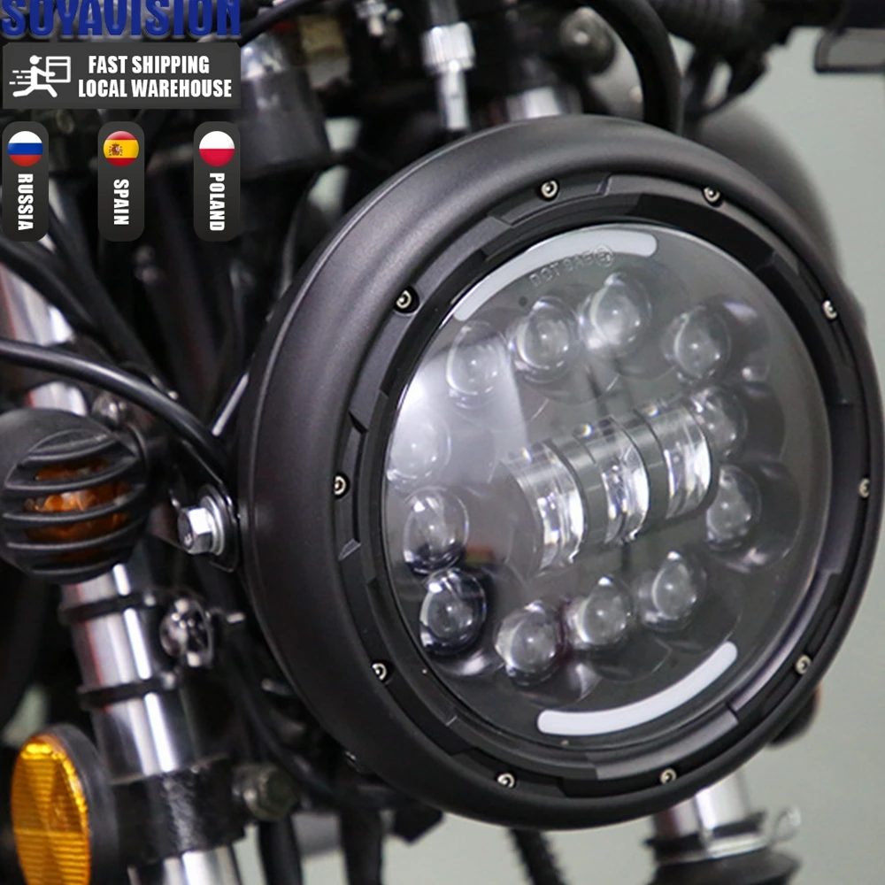 Universal 7" Led Motorcycle Headlight DRL H4 Headlamp For Honda Yamaha Suzuki Victory Kawasaki 7.5 Inch Lamp Housing Accessories