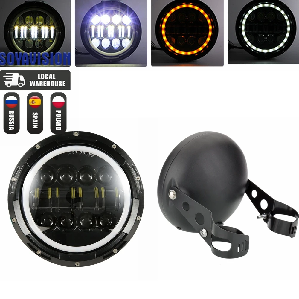 Universal 7" Led Motorcycle Headlight DRL H4 Headlamp For Honda Yamaha Suzuki Victory Kawasaki 7.5 Inch Lamp Housing Accessories