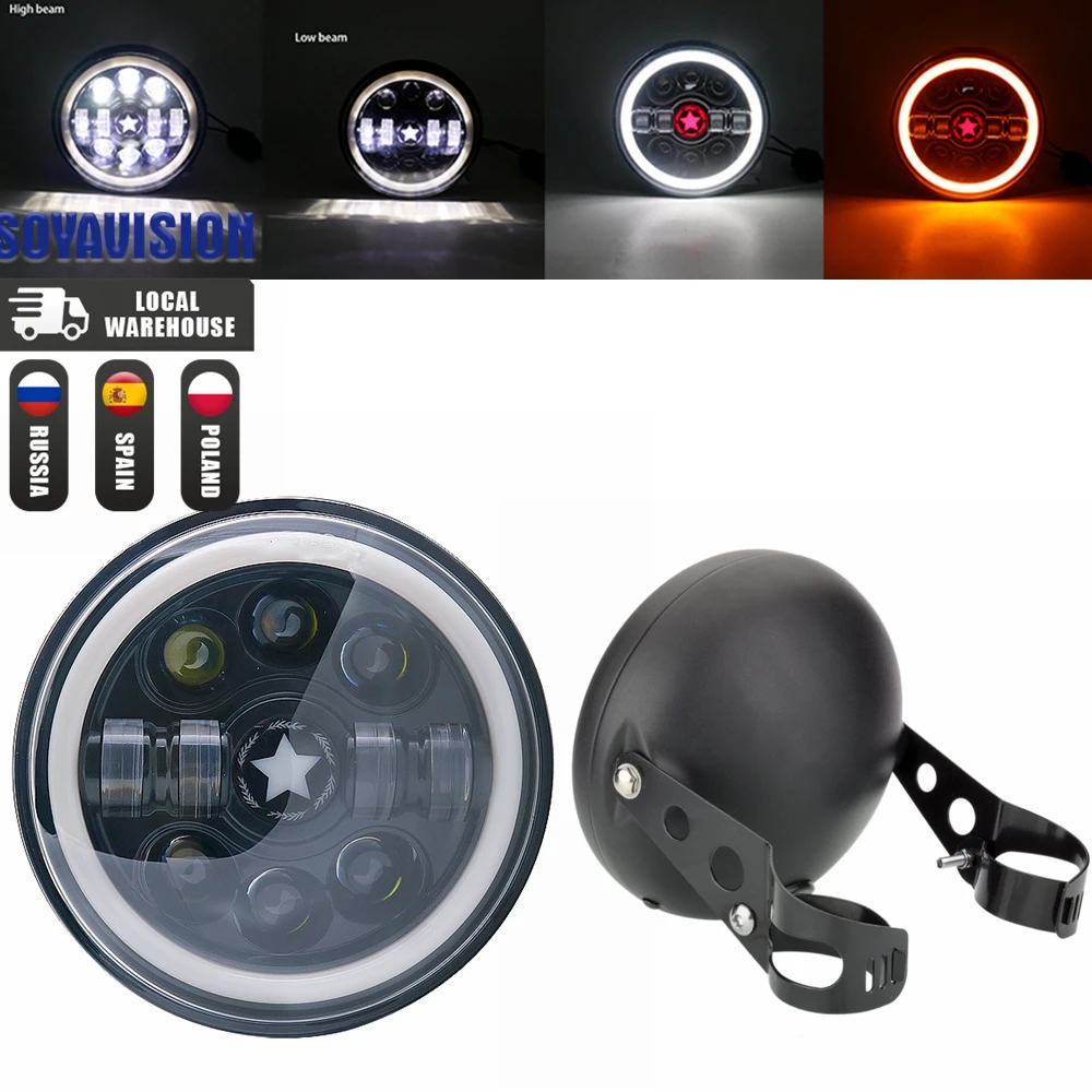Universal 7" Led Motorcycle Headlight DRL H4 Headlamp For Honda Yamaha Suzuki Victory Kawasaki 7.5 Inch Lamp Housing Accessories