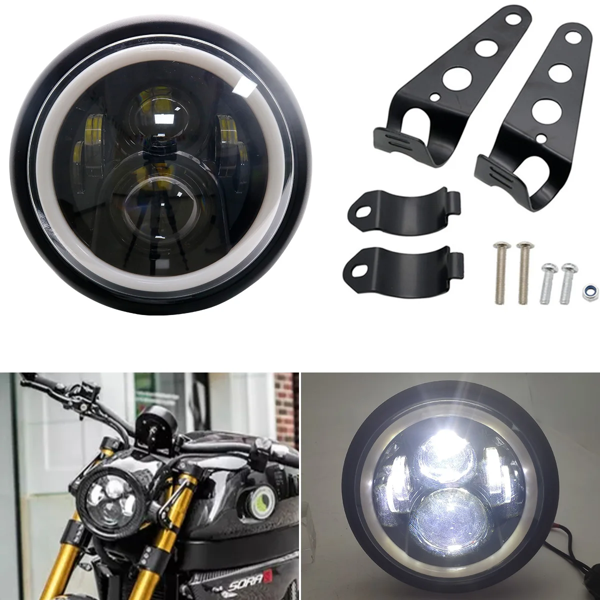 Universal 7" Led Motorcycle Headlight DRL H4 Headlamp For Honda Yamaha Suzuki Victory Kawasaki 7.5 Inch Lamp Housing Accessories