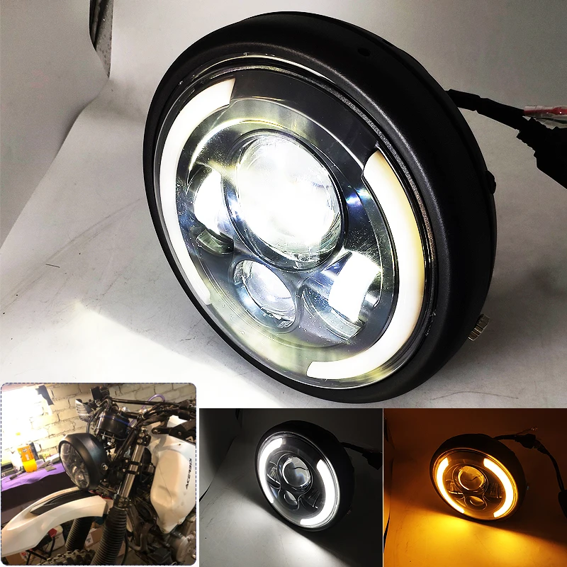 Universal 7" Led Motorcycle Headlight DRL H4 Headlamp For Honda Yamaha Suzuki Victory Kawasaki 7.5 Inch Lamp Housing Accessories
