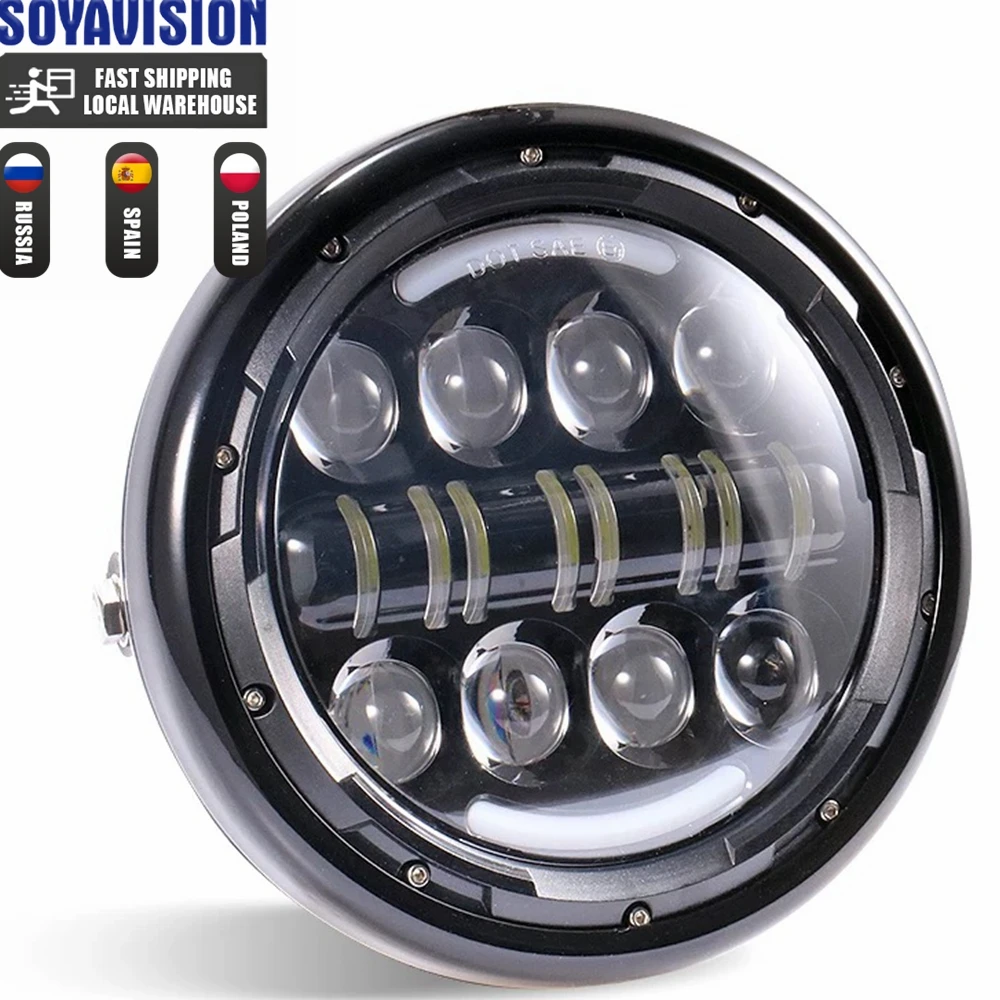 Universal 7" Led Motorcycle Headlight DRL H4 Headlamp For Honda Yamaha Suzuki Victory Kawasaki 7.5 Inch Lamp Housing Accessories