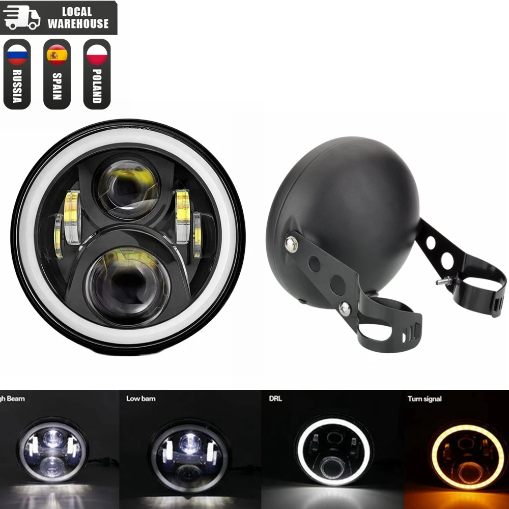 Universal 7" Led Motorcycle Headlight DRL H4 Headlamp For Honda Yamaha Suzuki Victory Kawasaki 7.5 Inch Lamp Housing Accessories