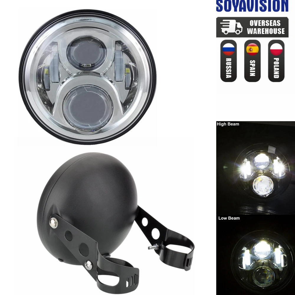 Universal 7" Led Motorcycle Headlight DRL H4 Headlamp For Honda Yamaha Suzuki Victory Kawasaki 7.5 Inch Lamp Housing Accessories