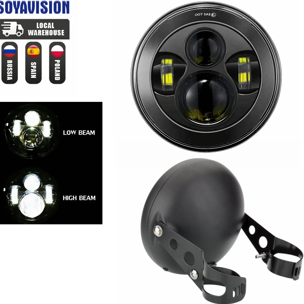 Universal 7" Led Motorcycle Headlight DRL H4 Headlamp For Honda Yamaha Suzuki Victory Kawasaki 7.5 Inch Lamp Housing Accessories