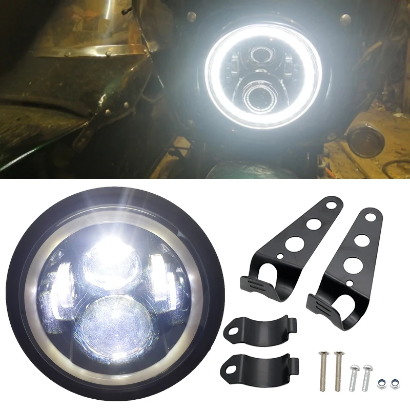 Universal 7" Led Motorcycle Headlight DRL H4 Headlamp For Honda Yamaha Suzuki Victory Kawasaki 7.5 Inch Lamp Housing Accessories