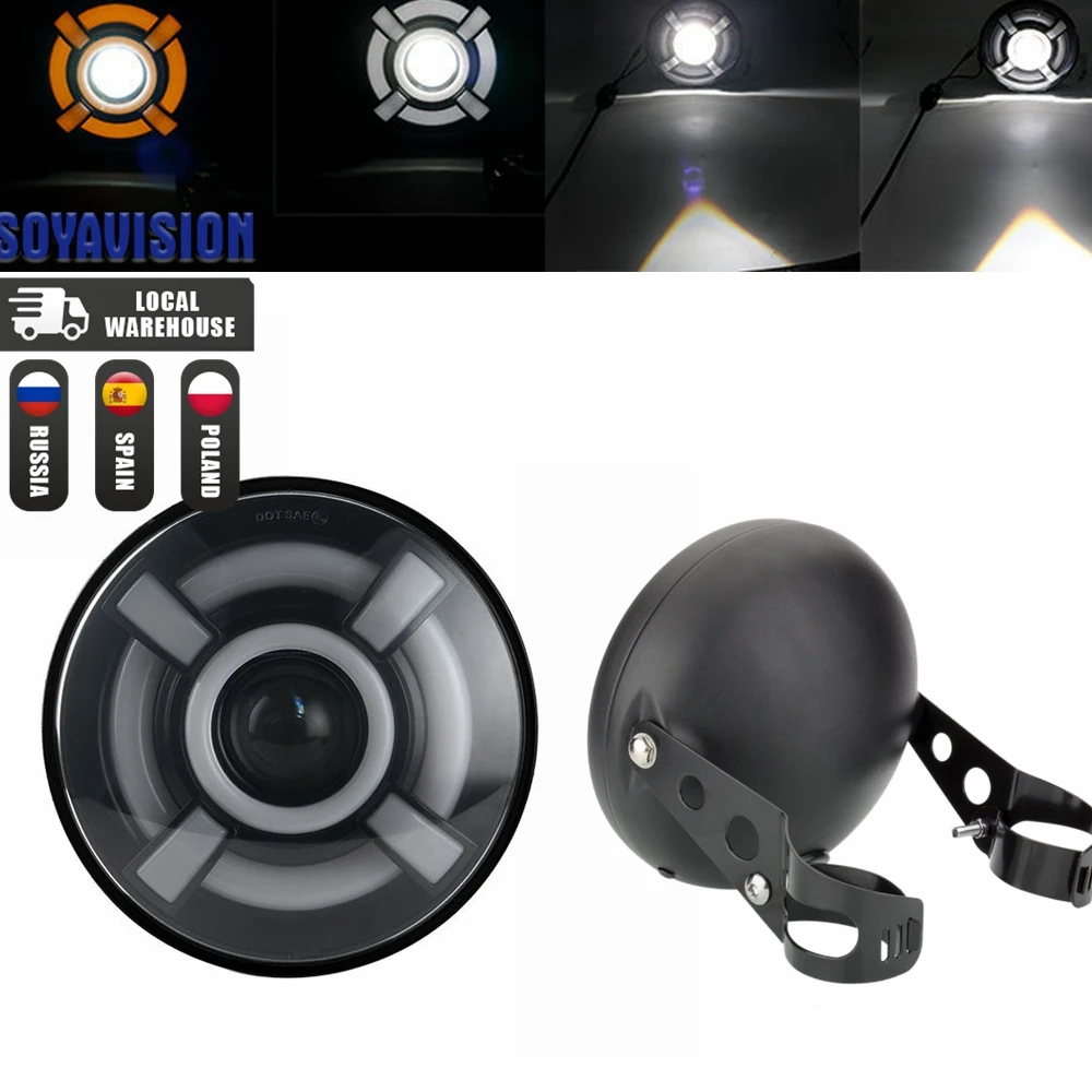 Universal 7" Led Motorcycle Headlight DRL H4 Headlamp For Honda Yamaha Suzuki Victory Kawasaki 7.5 Inch Lamp Housing Accessories