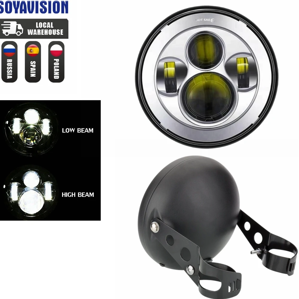 Universal 7" Led Motorcycle Headlight DRL H4 Headlamp For Honda Yamaha Suzuki Victory Kawasaki 7.5 Inch Lamp Housing Accessories