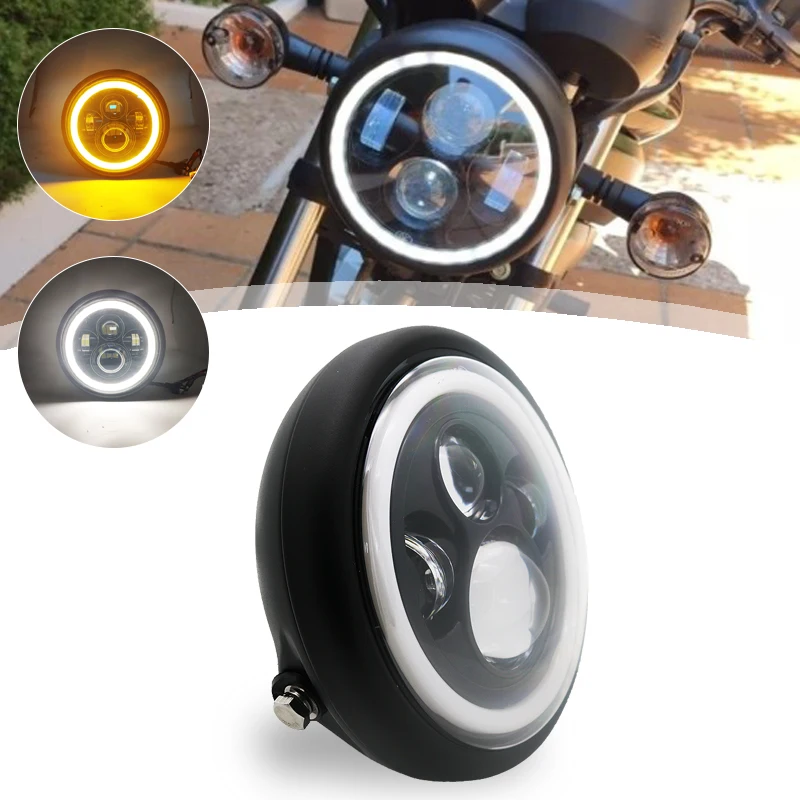 Universal 7" Led Motorcycle Headlight DRL H4 Headlamp For Honda Yamaha Suzuki Victory Kawasaki 7.5 Inch Lamp Housing Accessories